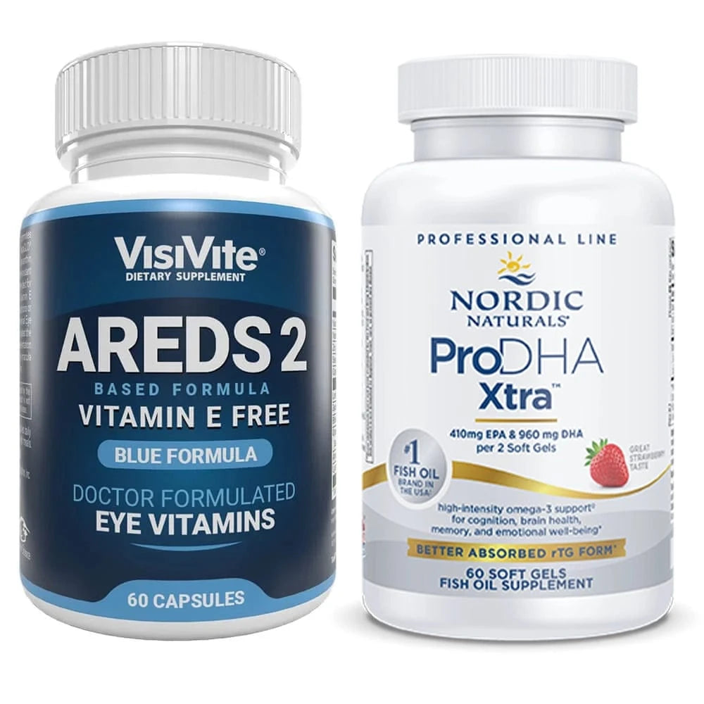 AREDS 2 E-Free Blue and Nordic Naturals® ProDHA Xtra Bundle - 1 month supply