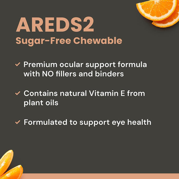 Breakdown of key ingredients in VisiVite AREDS 2 Chewables, including lutein, zeaxanthin, and vitamins