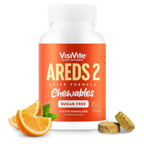 Front view of VisiVite AREDS 2 Chewable Tablets bottle for macular support